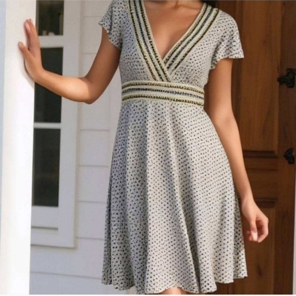 Maggy London Black and Cream Polka Dot Midi Dress